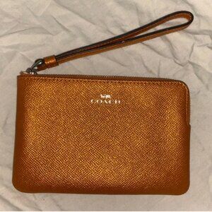 Coach Metallic Orange corner zip wristlet